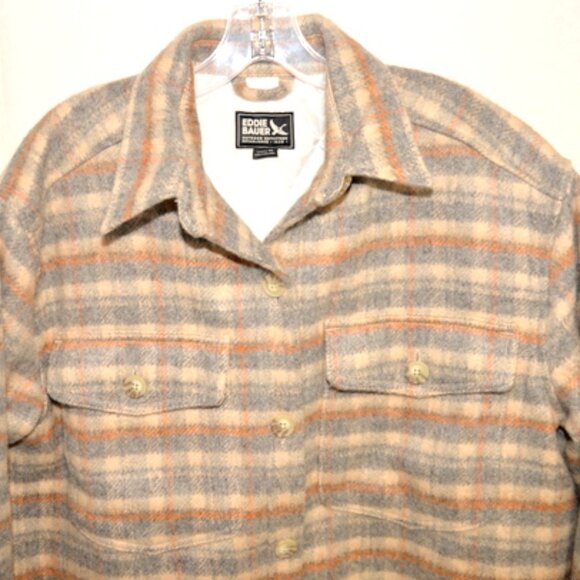 Eddie Bauer Women’s XL Red, Blue &Tan Plaid Coat - Insulated Wool Blend - Picture 3 of 6